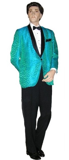 Rental includes Vintage 1950's 60's turquoise satin tuxedo jacket pants